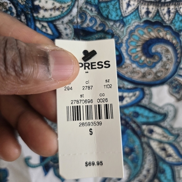 $70 Express Paisley BabyDoll Dress Women Sz S Blue White Sleeveless Coastal - Picture 7 of 14